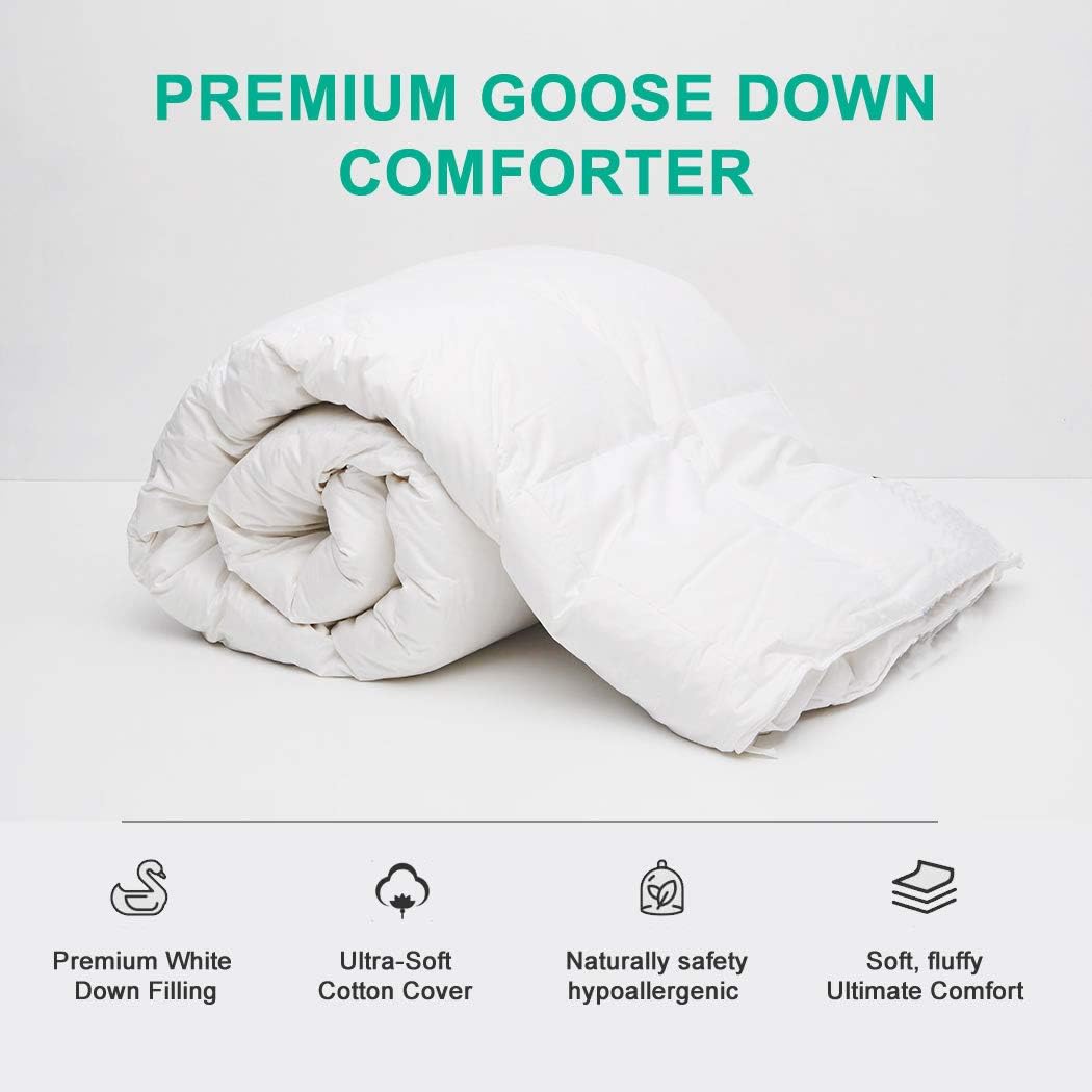 APSMILE Luxurious All Seasons European Goose Down Comforter Full/Queen Size Duvet Insert - Ultra-Soft Egyptian Cotton, 47 Oz 750 Fill Power Fluffy Medium Warmth, Solid White: Home & Kitchen