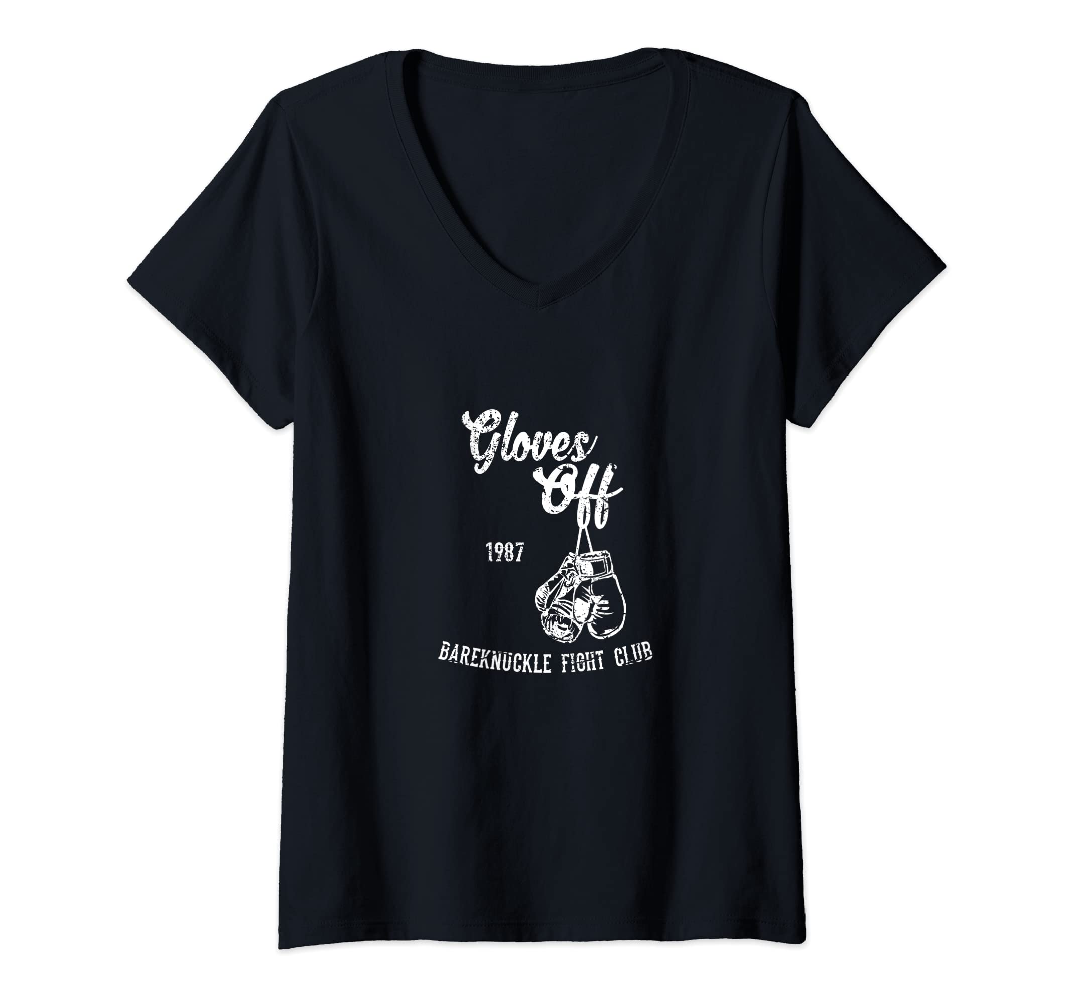 Womens Gloves Off Bareknuckle Boxing Fight Club Design V-Neck T-Shirt