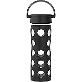 Lifefactory 16-Ounce BPA-Free Glass Water Bottle with Classic Cap and Protective Silicone Sleeve, Onyx