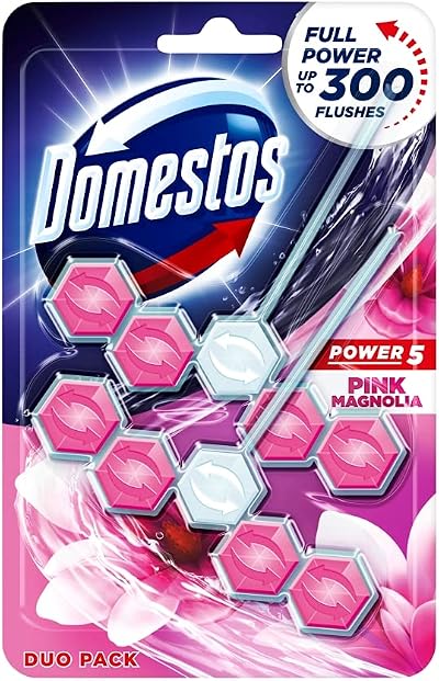 Domestos Power 5 Duo Pack Pink Magnolia Toilet Rim Blocks 2x55g