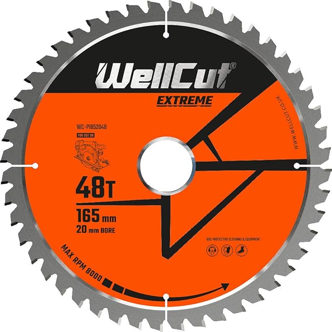 WellCut TCT Saw Blade 165mm x 48T x 20mm Bore Suitable for Dewalt