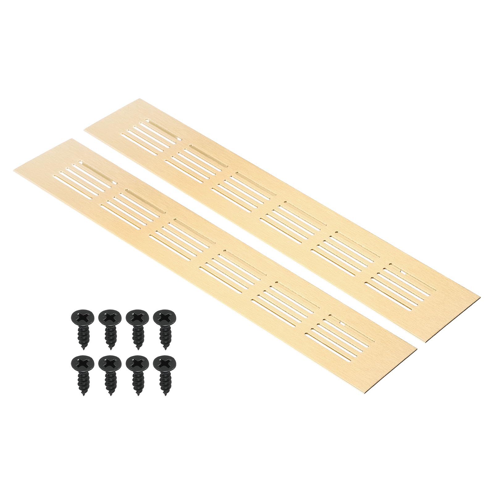 PATIKIL 10 x 2 Inch Door Air Vent Cover, 2pcs Aluminum Grille Ventilation Cover Louvered with Mounting Screws for Cabinet Wardrobe Door, Gold Tone