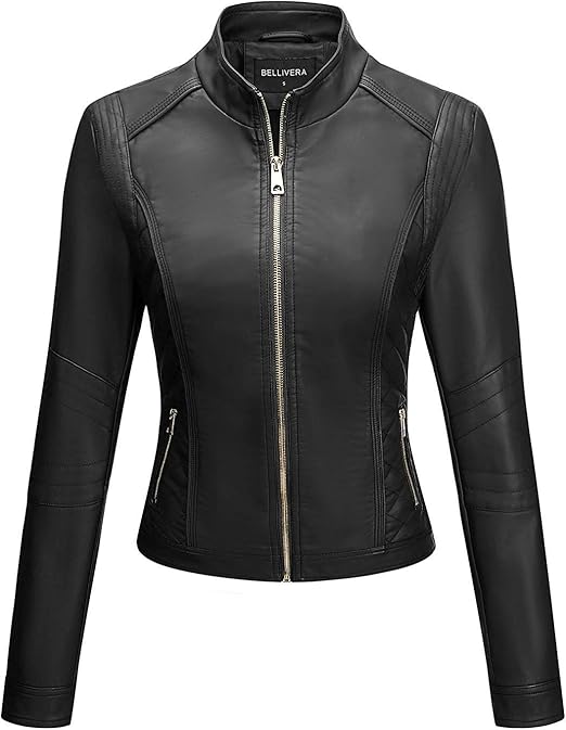 Ropa Vintage Mujer 46 Bellivera Chaqueta de Cuero PU para Mujer(3 Colores)