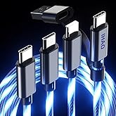 IHAO Multi Connectors Fast Charging Cable 6 Combinations in One Cable USB A/Type C to USB C/Micro USB Cord Lighted Up LED Flowing Compatible with Most of Electric Device-39 Inches Blue