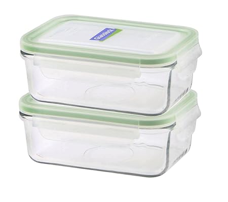 GLASSLOCK (2X MCRB-071, 2X 715ml Rechteckige Vorratsdosen aus temperiertem Glas - Mikrowellen Typ
