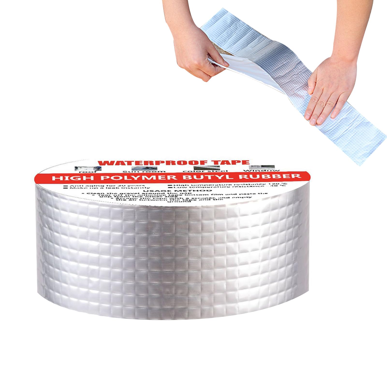 FDKJOK Butyl Tape for Roof and Leak Repair, Waterproof Sealing Tape Silver Aluminum Tape for Window, Glass, Silicone & Patching Pipe Sealing, Outdoor Use, 50mm(W) x 5M(L)(Silver)