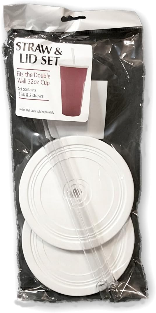 Lids & Straws for the Reusable 32 oz Doublewall Insulated Party Cup, White (1 Pk), 2 Lids with Straws