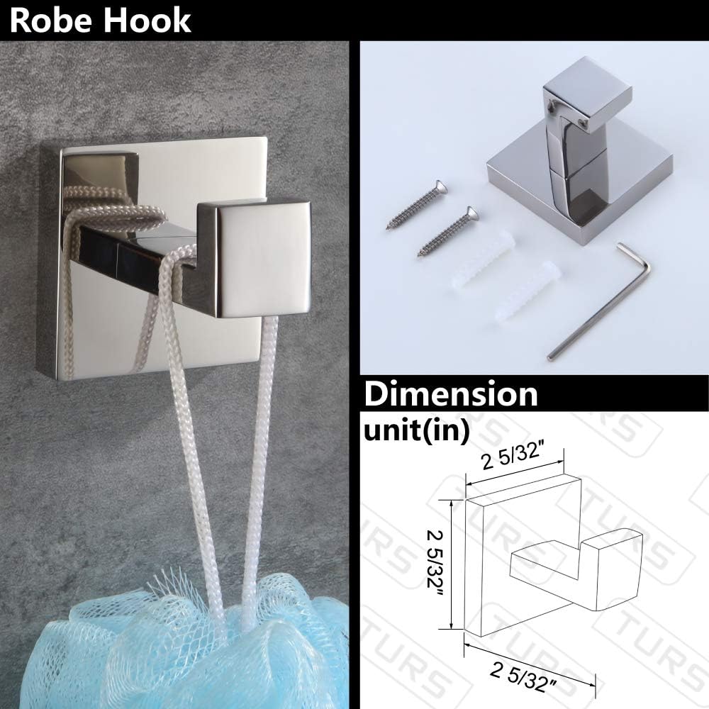 TURS Contemporary 4-Piece Bathroom Hardware Accessory Set Towel Bar Towel Robe Hook Toilet Paper Holder Hand Tower Holder, SUS 304 Stainless Steel Wall Mounted, Polished - - 