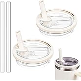 Tianhengyi 30 OZ Tumbler Lid Replacement Fit for Stanley Quencher, 2 Pack Leakproof Top Cover Spill Proof Flip Straw Lids Compatible with Stanley Cup Accessories, Cream