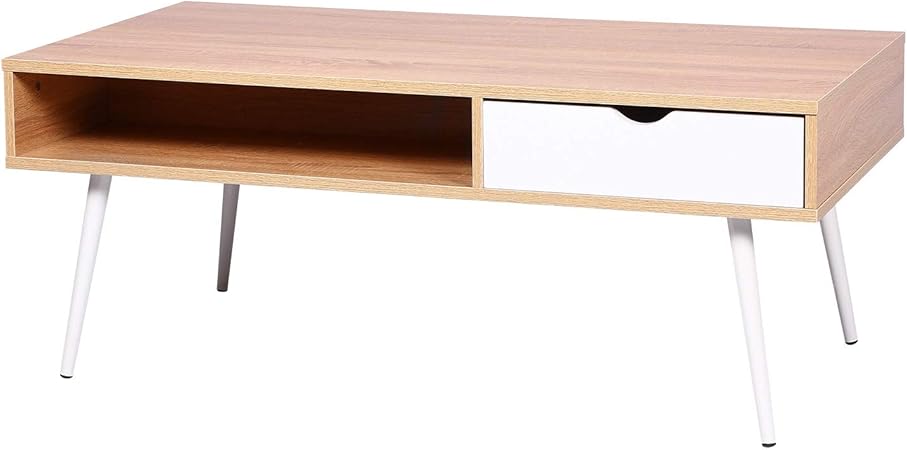 E Starain Couchtisch Beistelltisch Kaffeetisch Wohnzimmertisch Sofatisch Mit 1 Offenem Fach Und Schublade Holz 120x60x47cm Bxtxh Hell Eiche Amazon De Kuche Haushalt