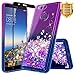 NageBee Case Compatible with Huawei Honor 7X / Huawei Mate SE w/[Full Coverage Tempered Glass Screen Protector] Glitter Liquid Quicksand Waterfall Flowing Sparkle Diamond Girls Cute Case -Purple/Blue