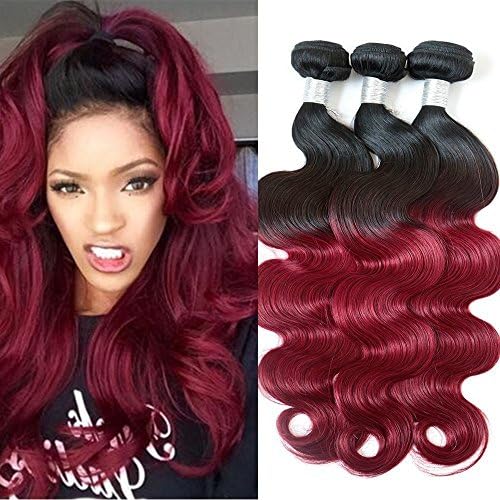 XiaoYuan Ombre Brazilian Hair 3 Bundles Body Wave 1B/Burgundy 99j 8A Brazilian Virgin Hair Ombre Hair Extensions (16"18"20")