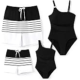 PATPAT Family Matching Summer Swimwear, Women and Girl One-Piece Swimsuit, Men and Boy Swim Trunks