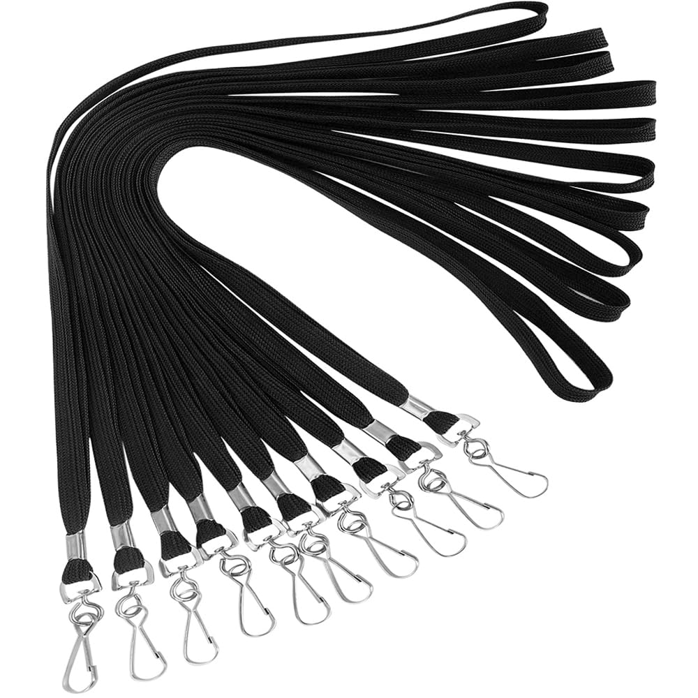 Antspirit 50 Pcs Cotton Lanyard Clip 32-inch Flat Black Lanyard with Swivel Hook Neck Lanyards for Key Chains ID Badge Clip(Black)