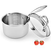 Fracoda 2.0 Quart Stainless Steel Pot Saucepan with Glass Strainer Lid, Sauce Pot with Two Side Spouts, Induction Cooking Pot, Multipurpose Sauce Pan with Lid for Cooking
