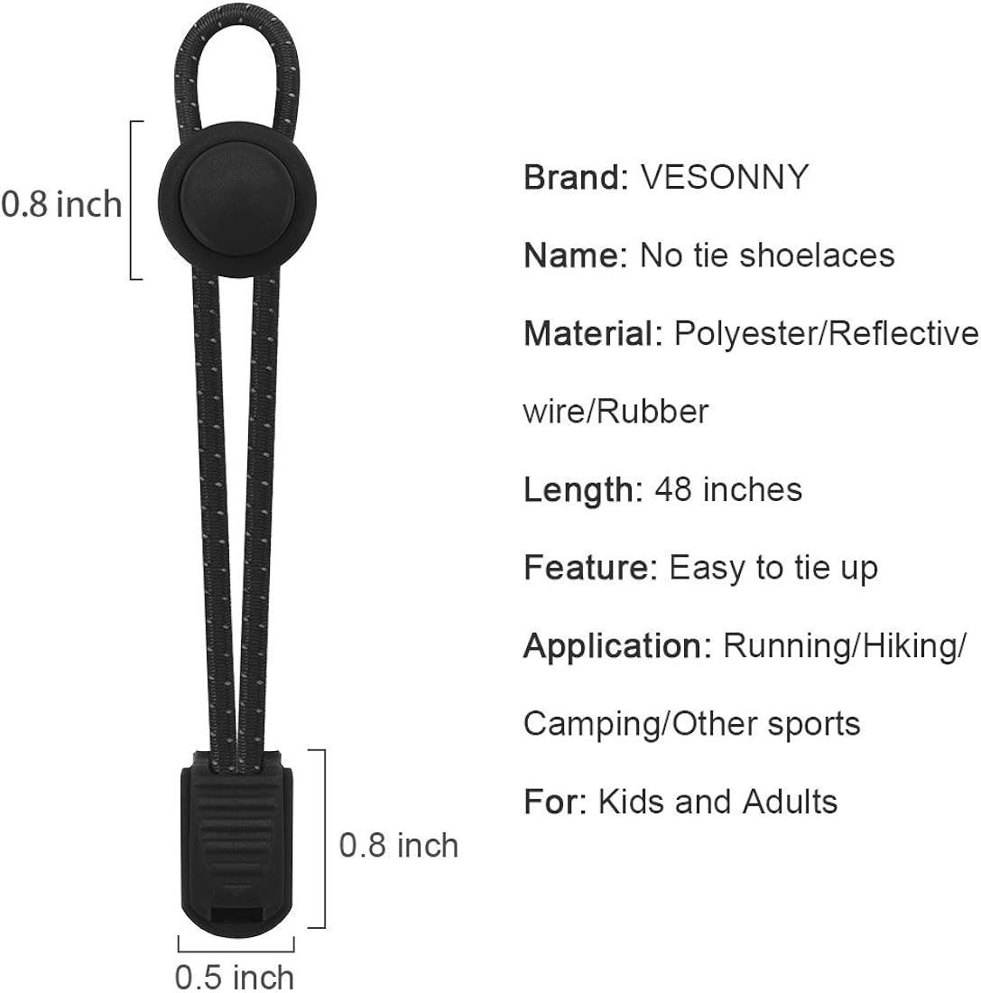 VESONNY Elastic Laces - Reflective No Tie Shoe Laces with Lock for Trainers Kids and Adults, Stretchy Sneaker Shoe Strings (Black) - Image 3