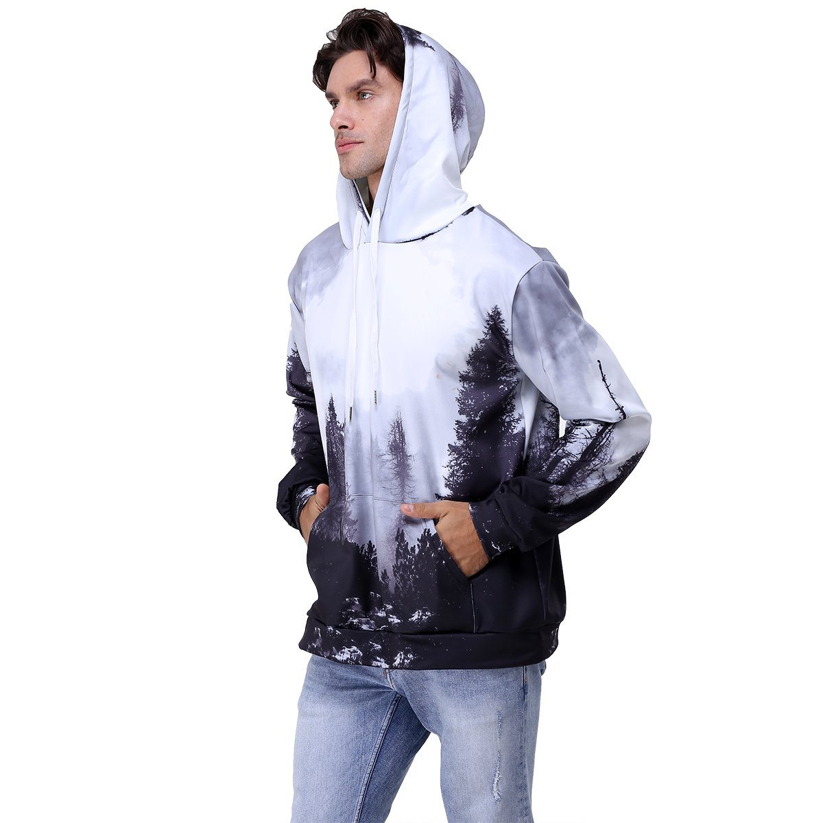 Youvimi Unisex 3d Printed Drawstring Pockets Pullover Hoodie Hooded Sweatshirt (S/M, Redwhite)