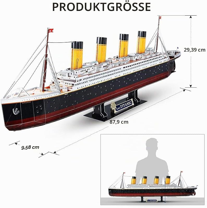 Titanic 3D Puzzle Erwachsene, LED,266 Teile, 88 cm, Schiff Modell