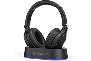 SKYCOMET Wireless Headphones for TV Watching, TV Headphones Wireless for Seniors with Transmitter Charging Base, 65hrs Bluetooth Headset Compatible with All TVs, No Audio Delay, Gift for the Elderly/Parents