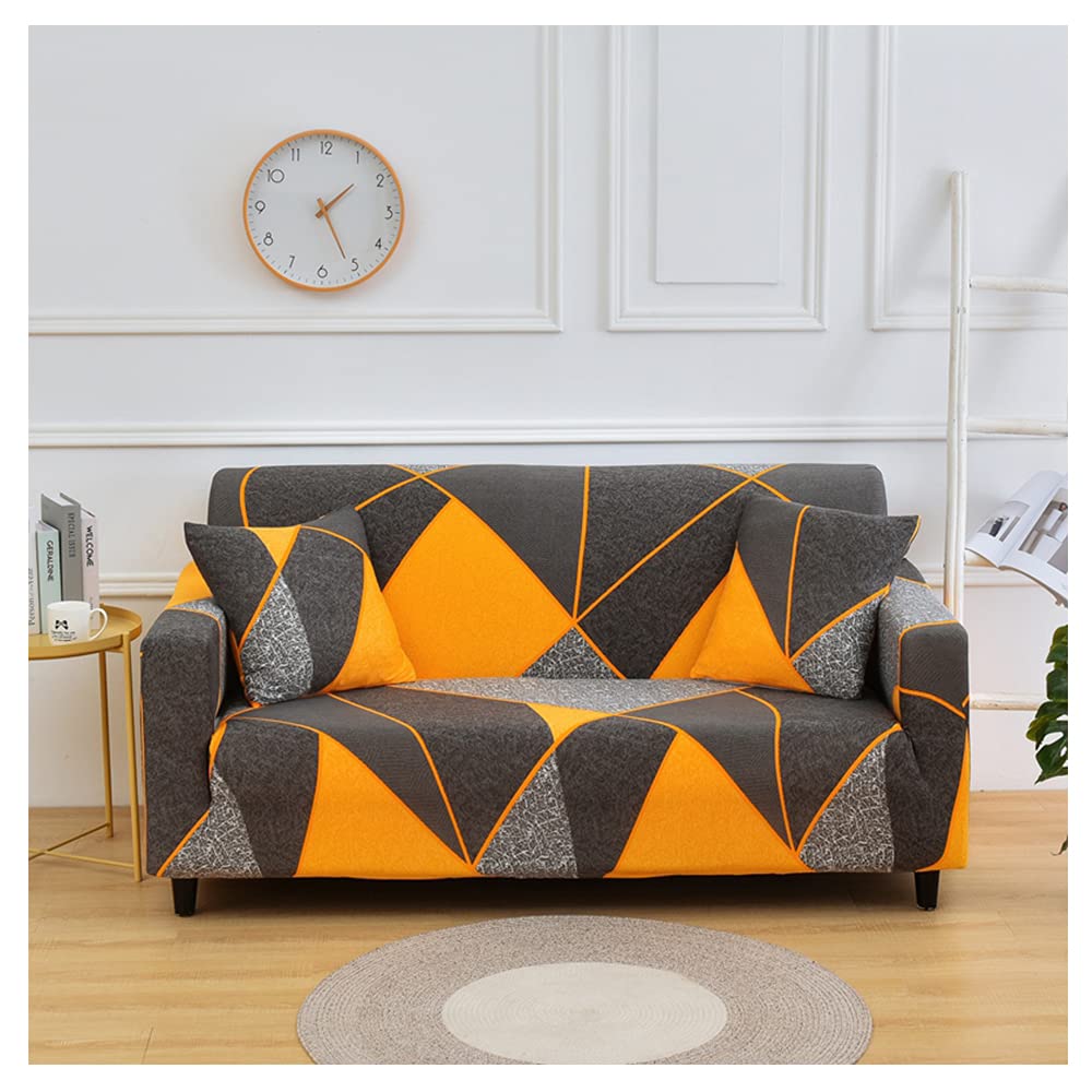 Hggzeg Sofa Cover, High Stretch Elastic Fabric 1 2 3 Seater Sofa Slipcover Chair Printed Couch Cover Non Slip Furniture Protector Cover, Machine Washable (3 Seater,Geometric)