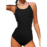 blibean Girls Swimsuit One Piece Bathing Suit Cutout Colorblock Swimwear with Chest Pad 6-15 Years