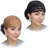 Pemilosci 2 Pack Lace Beanie Hat Mesh Cap Head Hair Scarf Wrap Summer Hat Skull Cap for Beach Hat for Women