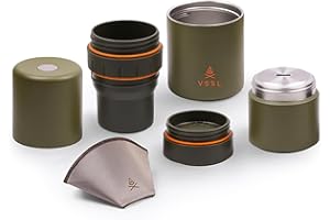 VSSL - Nest Pour Over Coffee Kit | Coffee Maker for Camping | All-In-One Travel Pour Over | Transportable Dripper, Two 10oz Stainless Steel Travel Mugs | Compact Storage & Adventure Ready | Deep Moss