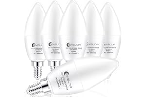 evelor E12 LED Candelabra Light Bulb,40 Watt Equivalent Daylight White 5000K,Efficient 6W Candle Chandelier Bulbs,550 Lumens Non-Dimmable Small Light Bulbs,20000 Hours, 6-Packs