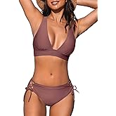 CUPSHE Bikini Set for Women Two Piece Swimsuit V Neck Triangle Top Wide Straps Cross Back Lace up Mid Rise