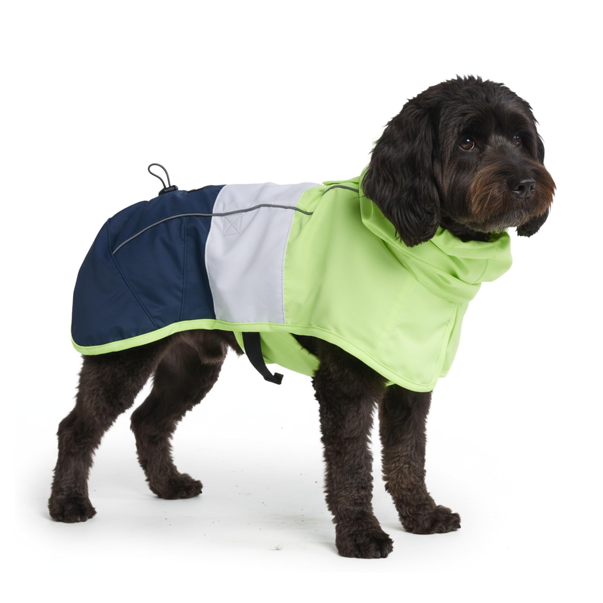 Spark Paws Dog Raincoat, Waterproof Coat Rain Jacket for Small Medium Large Dogs, Reflective Breathable Full-Body Coverage - Neon White Navy Blue, 2XL