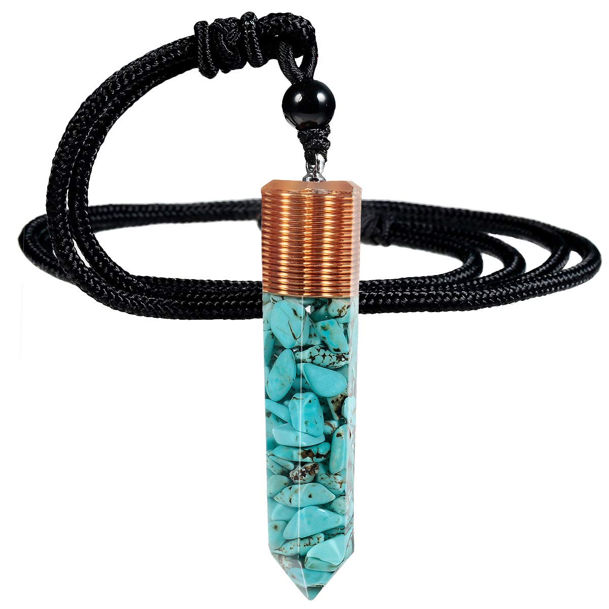 Nupuyai Howlite Turquoise Healing Crystal Point Pendant Necklace for Women Men, Spiral Hexagonal Stone Pendant with Adjustable Cord 60cm