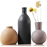 Joeabor Ceramic Vase Set of 3 - Handcrafted Ceramic Vases for Home Decor & Shelf - Modern Farmhouse Decor for Kitchen, Office, Bedroom & Living Room Decorative Objects for Mantel, Table Centerpieces