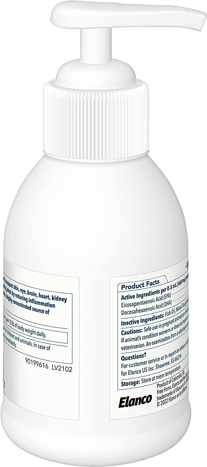 Omega-3 Fish Oil Liquid Pump Supplement for Small Dogs and Cats, 4 Fluid Ounces