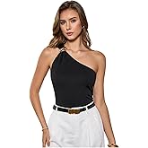 Verdusa Women's Elegant One Shoulder Sleeveless Blouse Work Business Dressy Shirts