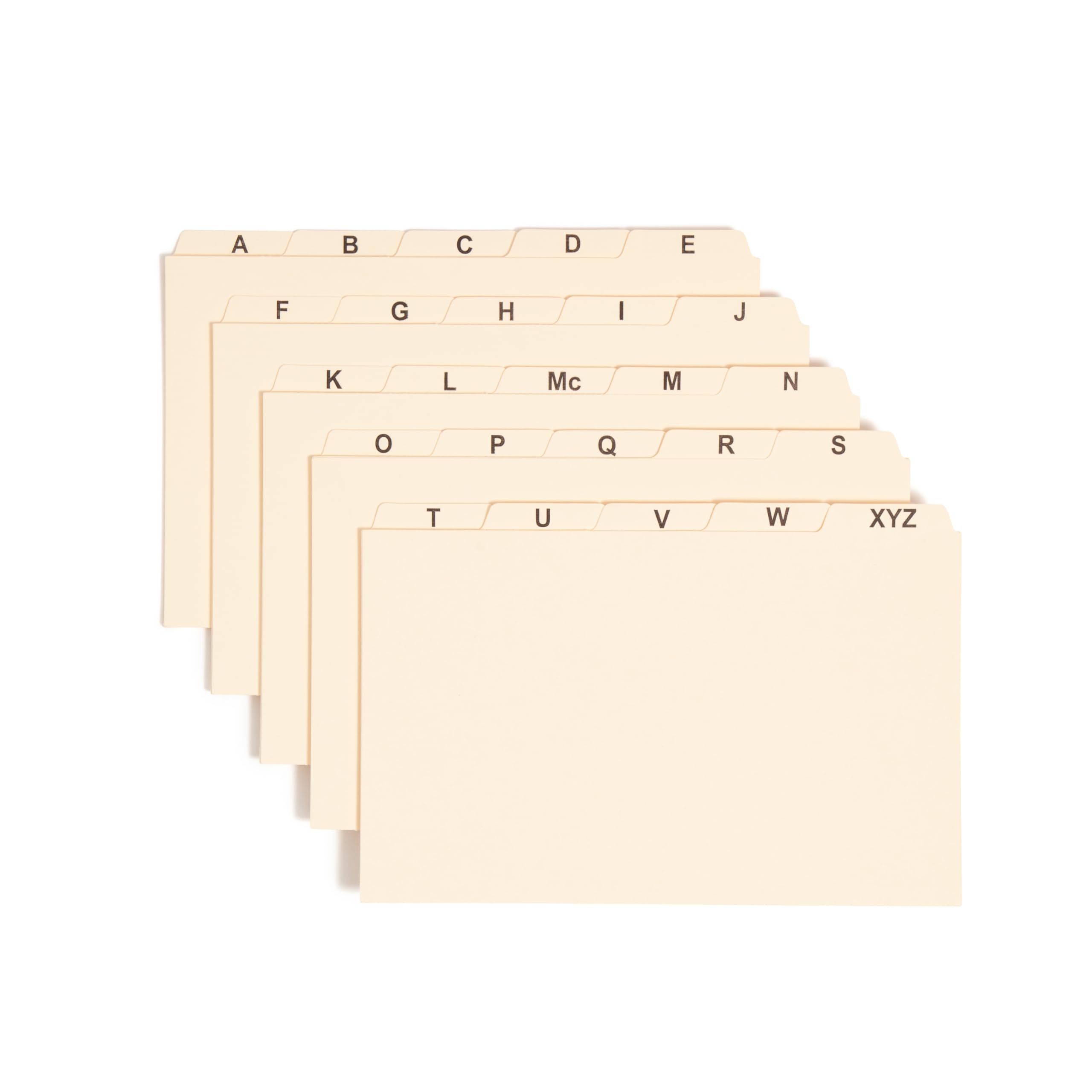 Smead Card Guide, Plain 1/5-Cut Tab (A-Z), 8" W x 5" H, Manila, 25 per Set (57076)