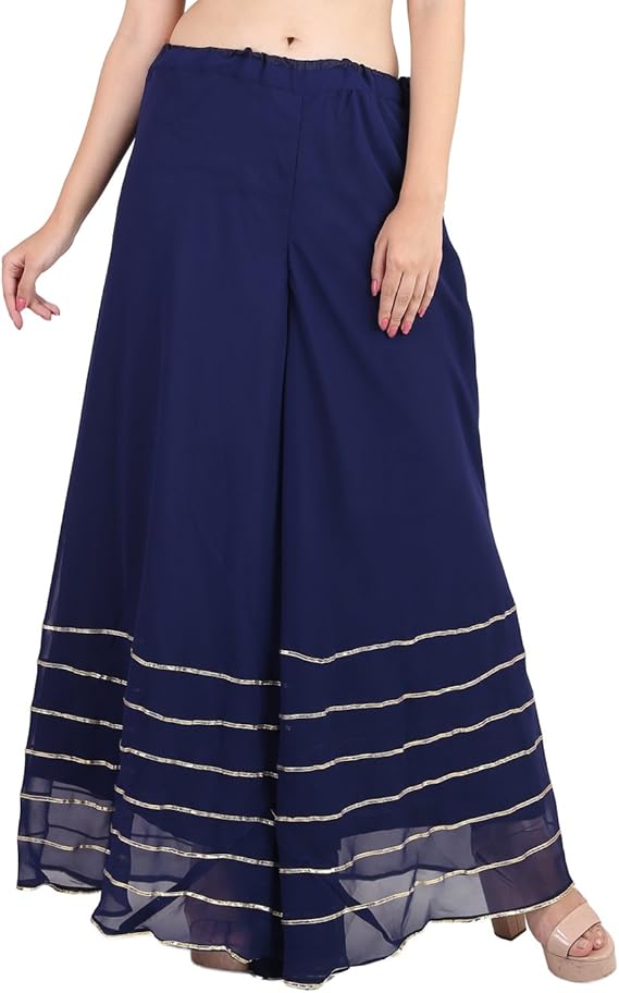 Shararat Women S Palazzo Pant Georgette Loose Wide Lace Work High