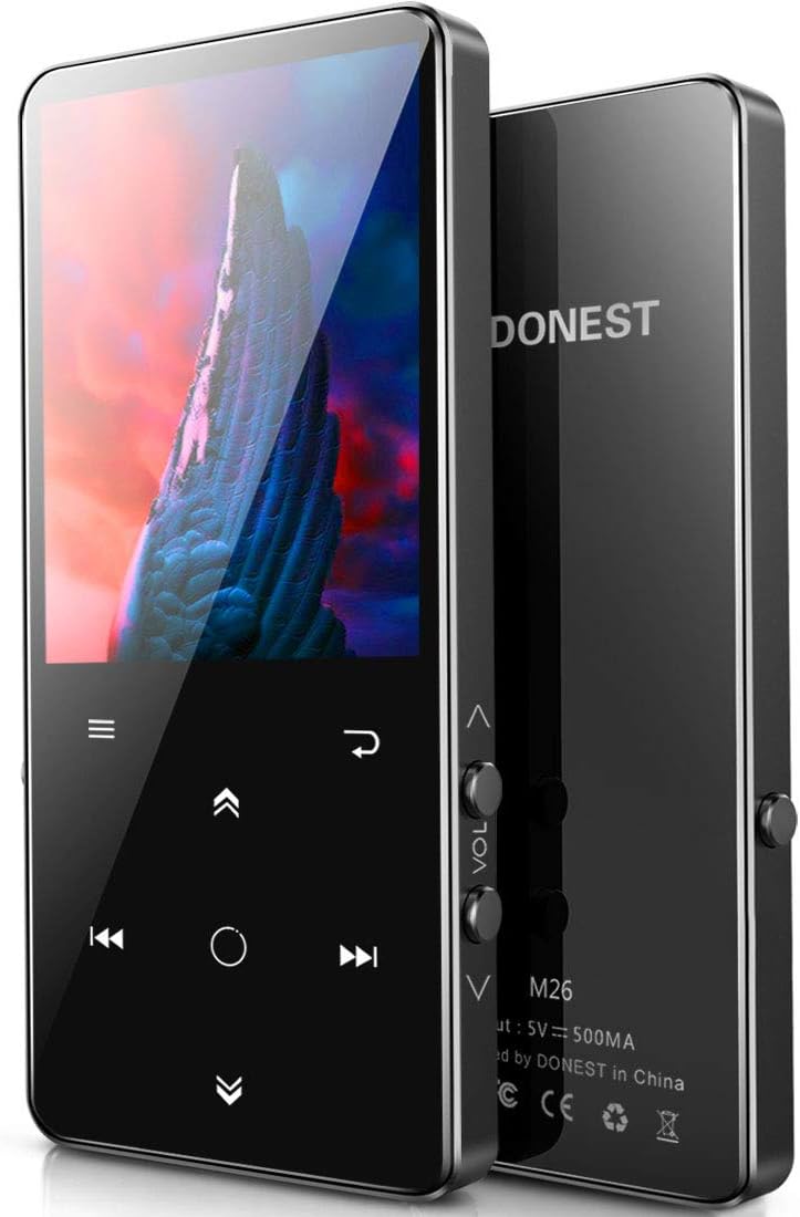 DONEST 32GB MP3 Player with Bluetooth Music Player with 2.4" Screen Voice Recorder E-Book FM Radio, HiFi Audio Player with Touch Button Support up to 128GB((Earphone, Sport Armband Included))