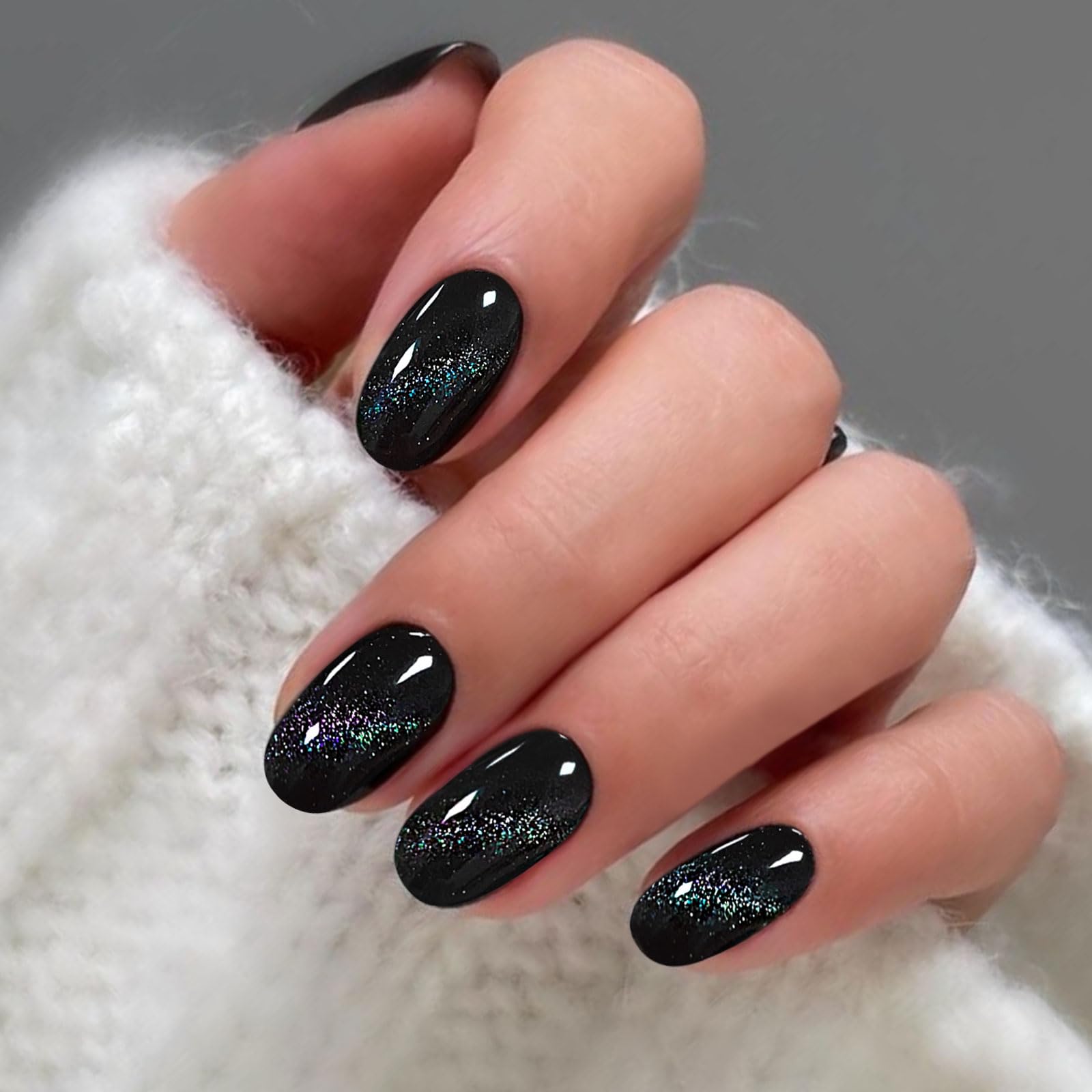 JMEOWIO Gel Nail Stickers Halloween Black Cat Eye Semi Cured Gel Nail Strips Wraps UV/LED Nails Art Design Decoration Accessories