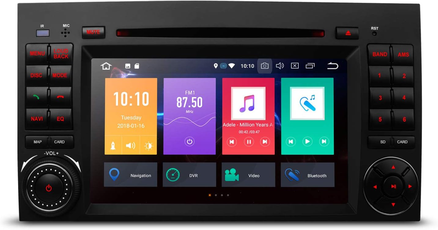 XTRONS 7" Android 8.0 Octa Core 4G RAM 32G ROM Car Stereo HD Digital Multi-touch Screen DVD Player Tire Pressure Monitoring Wifi DVR OBD2 for Mercedes Benz A Class B-W245