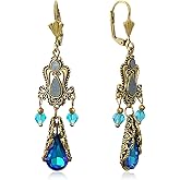 JOONL Handmade Vintage Gold Sparkly Crystal Teardrop Chandelier Dangle Drop Earrings 70s 80s Rhinestone Flower Leverback Earring for Women
