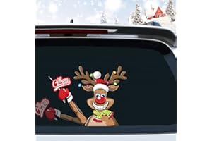 Iprokiu Christmas Santa Claus Reindeer Snowman Rear Window Wiper Decal Funny Waving Arm Wiper Sticker Waterproof Windshield Wiper Decal Christmas Decoration Rear Window Wiper Blade Decal (Reindeer)