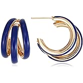Winssigma Triple Hoop Earrings, Split Hoop Huggie Earrings Trendy Chunky Earrings for Women