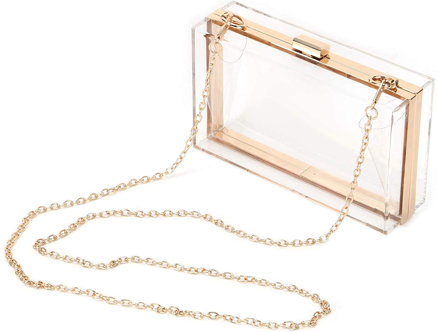 POFET Clear Crossbody Bag Box Clutch Purse for Women, Transparent Stadium Approved Handbag for Sporting Events Bridal, Bachelorette Party, Prom & Concert - Transparent Color