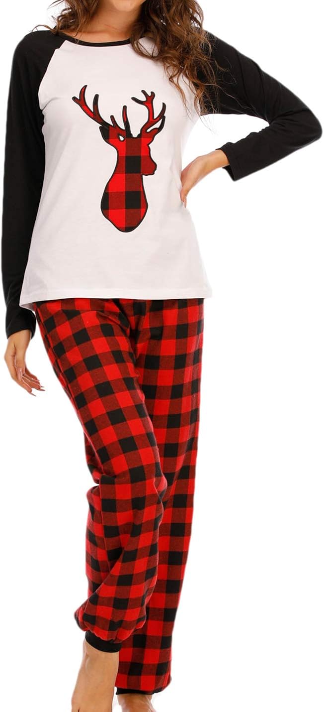 Buy Enipate Women Christmas Plaid Buffalo Checkered Deer Pajama Sleepwear Loungewear Long Sleeve