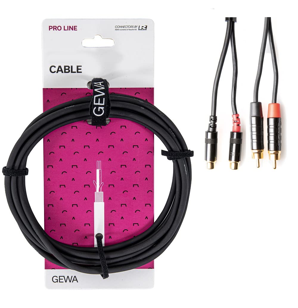 GEWA Twinkabel Pro Line, 6m, black, REAN male, 2x Cinch male - 2x Cinch female (extension), 190797