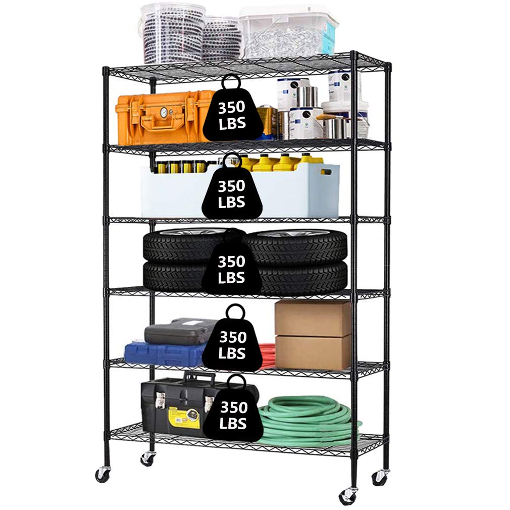 Metal Shelf 6 Tier Wire Shelving Unit with Wheels,Heavy Duty Storage