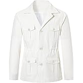 Betusline Men's Safari Linen Jacket Casual Long Sleeve Military Lightweight Cargo Jacket with Pockets