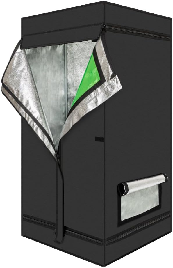 Knocbel Indoor Hydroponic Grow Tent Heavy-Duty Metal Frame with Observation Window, Floor Tray & Hanging Bars for Home Use Plant Growing (Black 24" L x 24" W x 48" H)