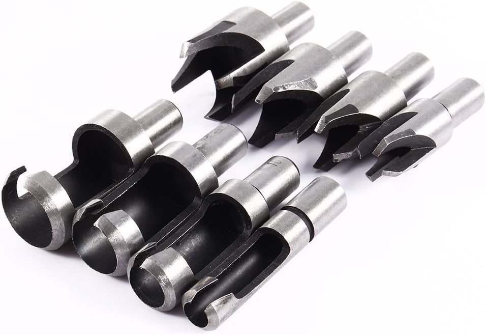Wifehelper 8 Pieces Chamfer Wood Plug Cutter Drill Set Straight and Conical Cone Claw Drill Woodworking Cork Cutting Tool