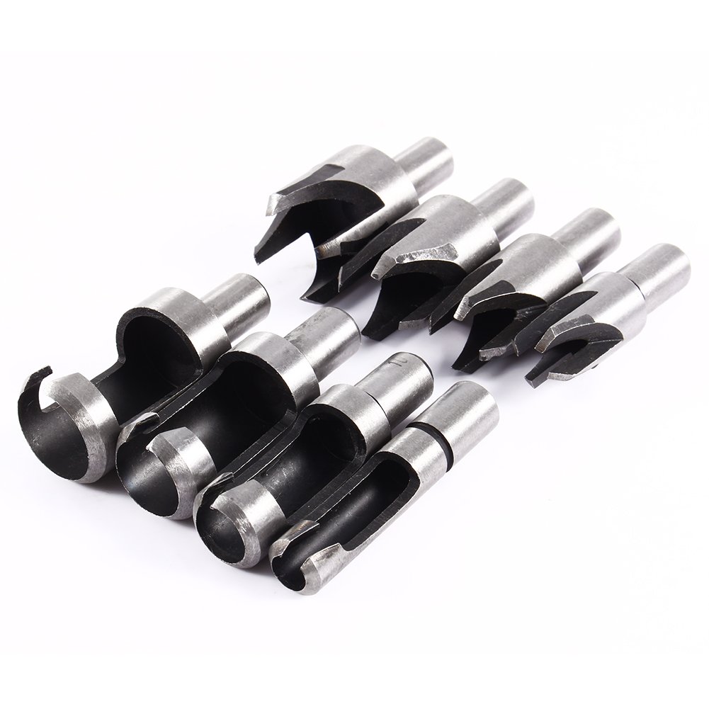 Wifehelper 8 Pieces Chamfer Wood Plug Cutter Drill Set Straight and Conical Cone Claw Drill Woodworking Cork Cutting Tool